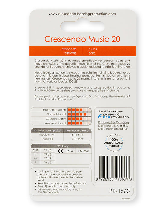 Crescendo Music 20 earplugs packaging back