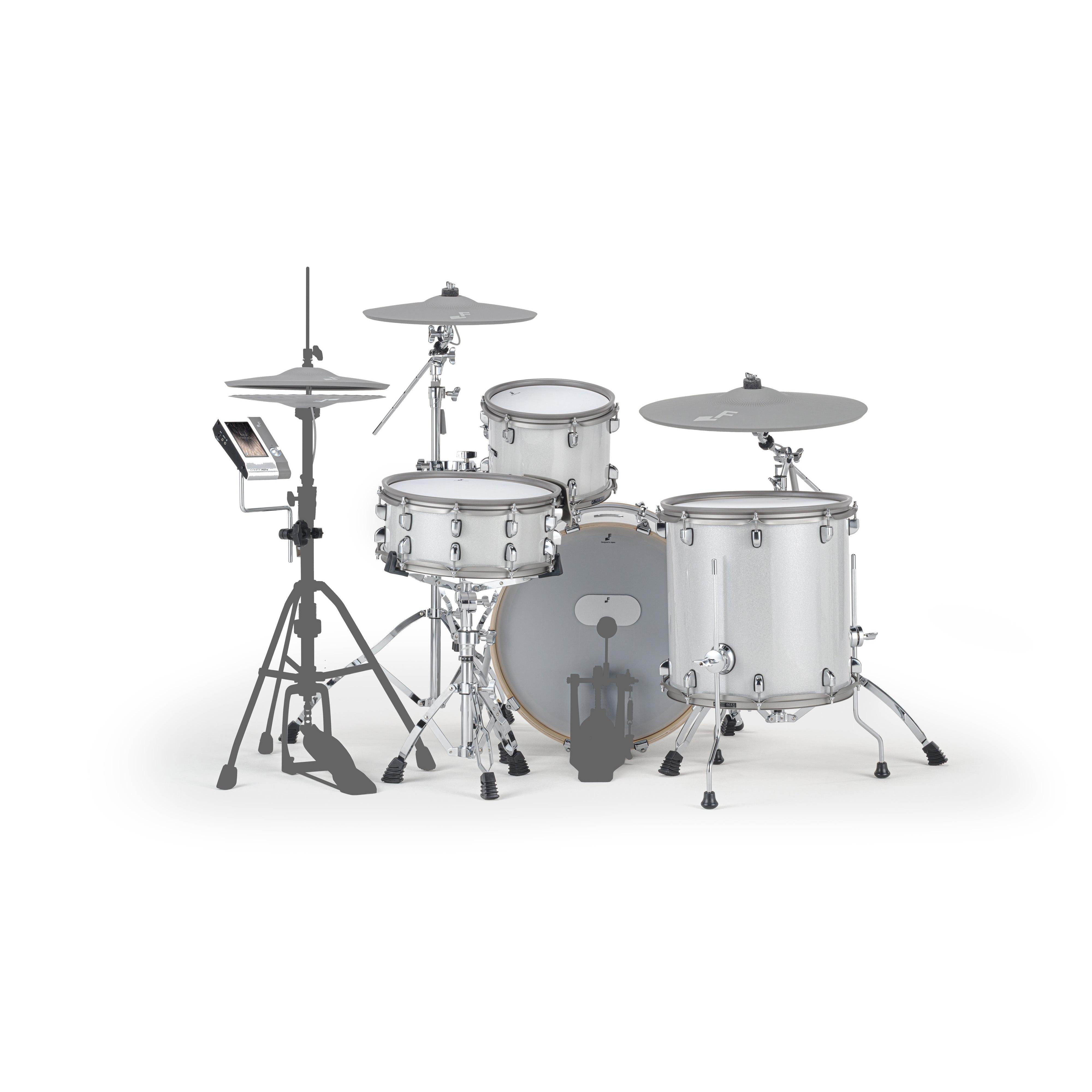 EFNOTE Aura 70 electronic drum kit in white, front view with kick, snare, two toms and cymbal pads