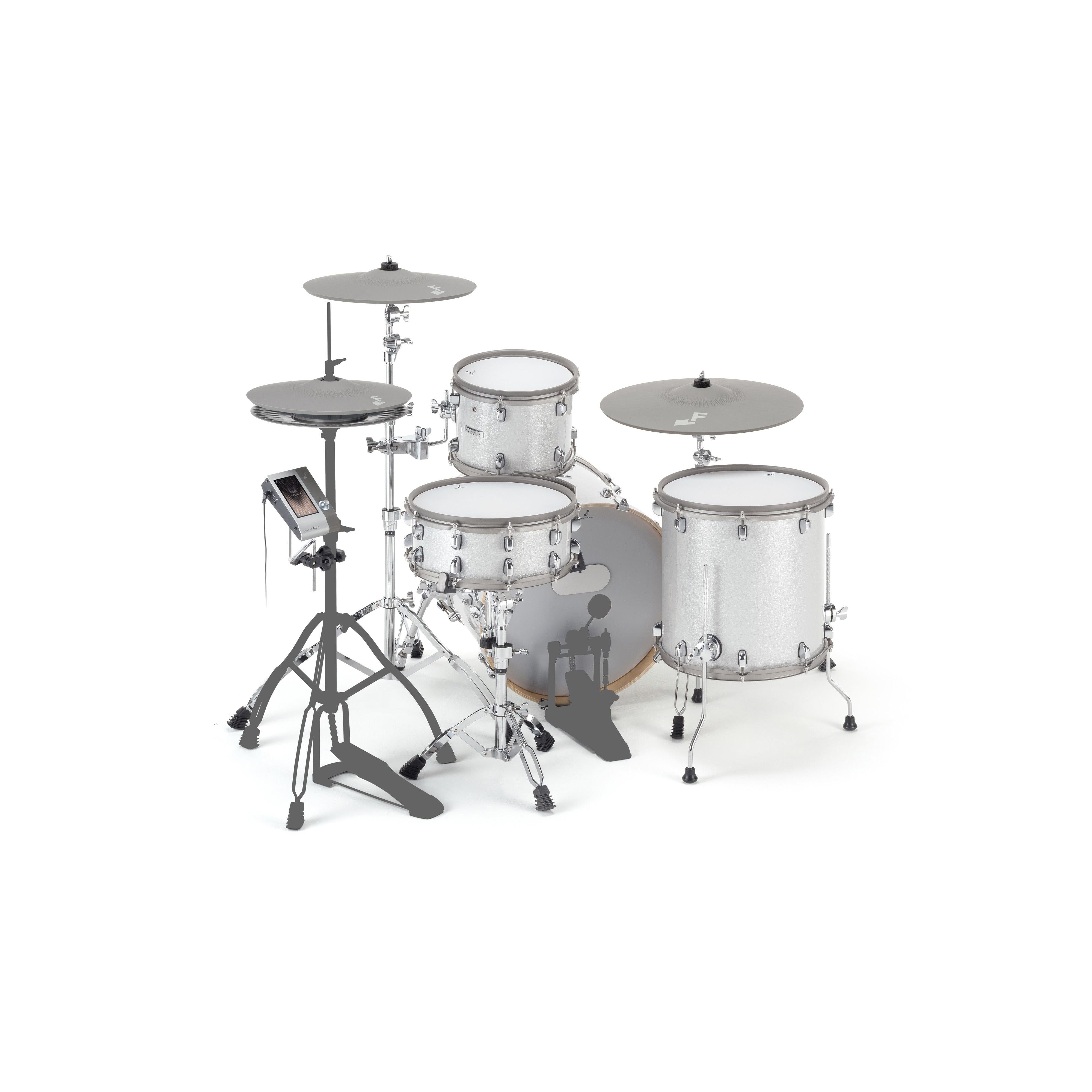 EFNOTE Aura 70 electronic drum kit, angled view with hi-hats, crash and ride cymbal pads