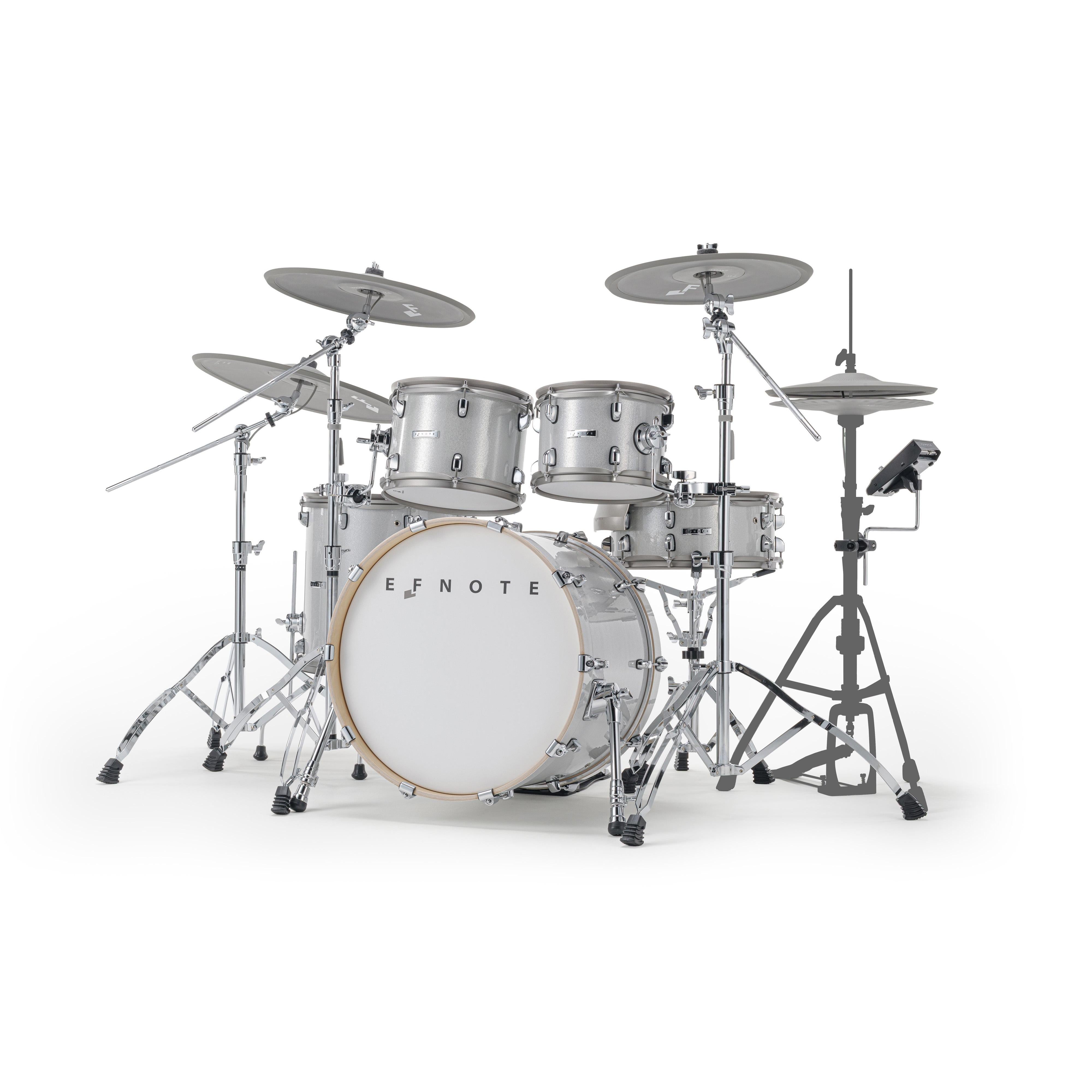 EFNOTE Aura 71 electronic drum kit in white, front view with five drums and four cymbal pads