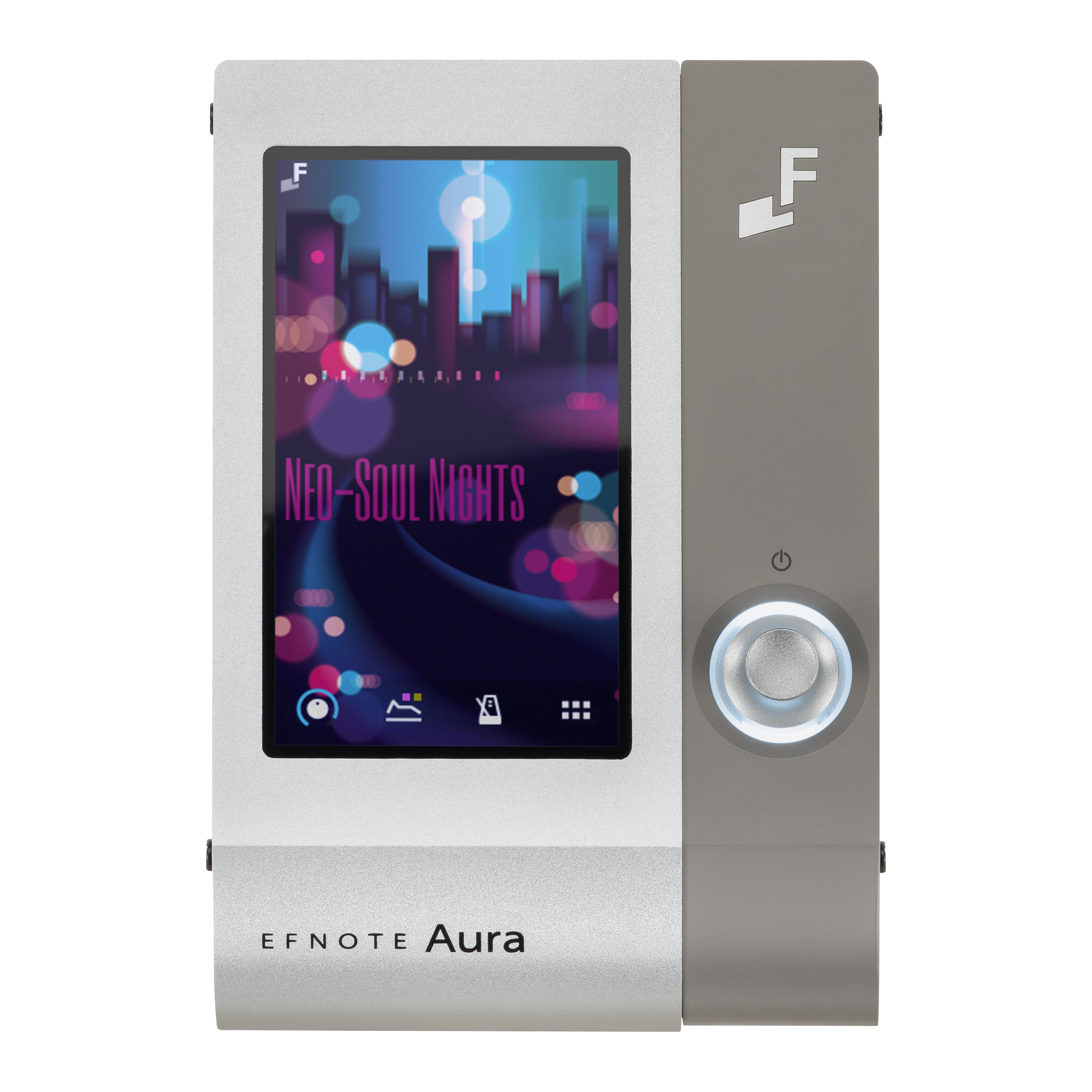 EFNOTE Aura sound module, front view with touchscreen and rotary knob