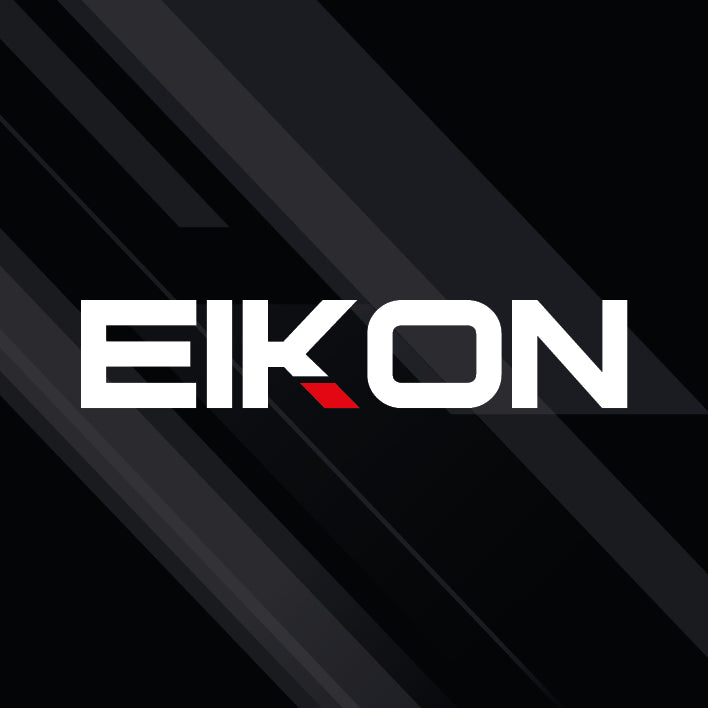 EIKON logo with black and gray geometric background, associated with Eikon Professional Closed Back Headphones H1000.