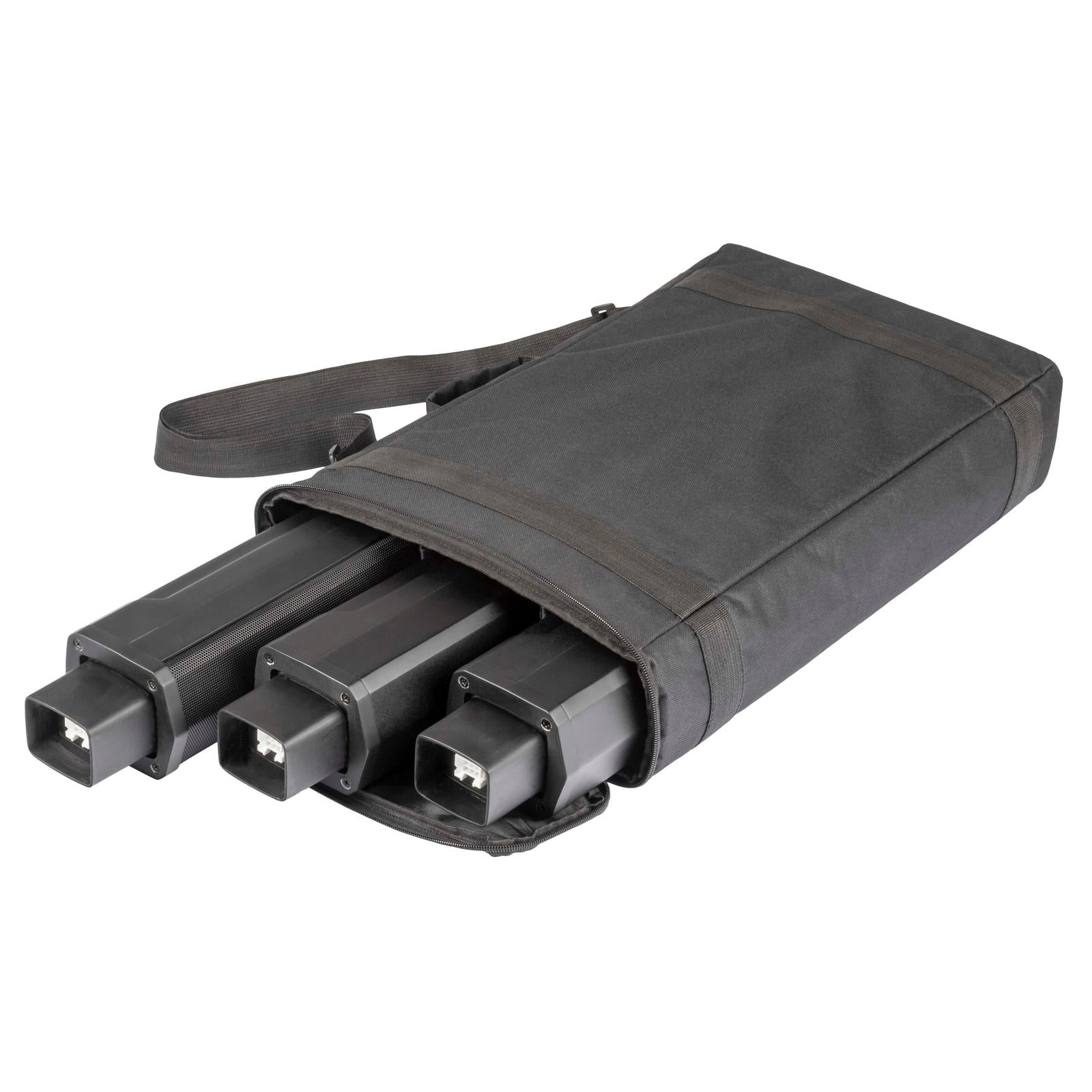 Proel Session 1 - 400 watt Pro audio PA set carrying bag with three black column speakers partially inserted inside