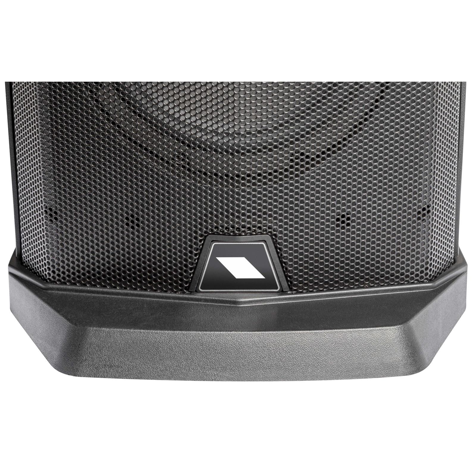 Close-up of Proel Session 1 - 400 watt Pro audio PA set speaker grille and base with metal mesh protection.