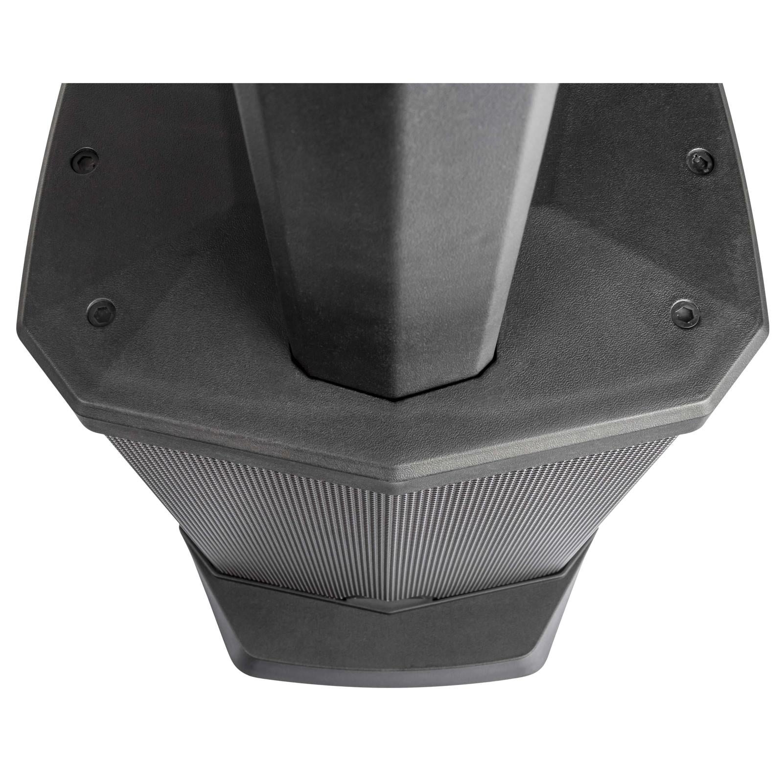 Top view close-up of the black speaker base in the Proel Session 1 - 400 watt Pro audio PA set by Proel.