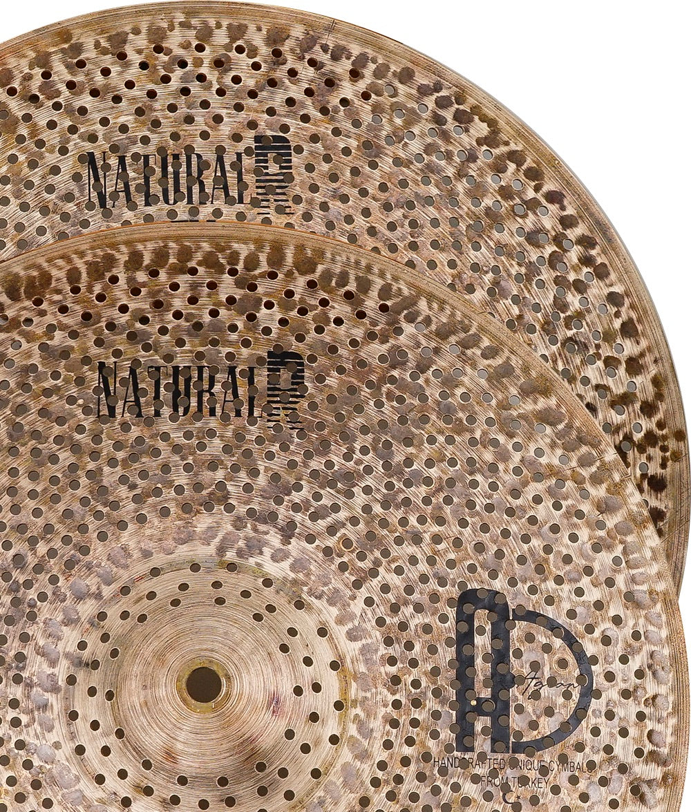 Close-up of Agean R-Series Natural - Silent cymbal - 14" Hihat with perforated design for electronic drum use