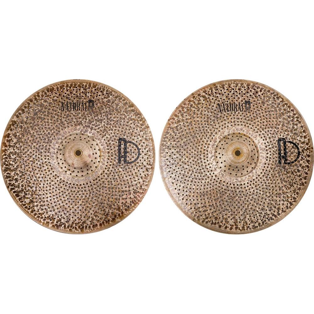Agean R-Series Natural - Silent cymbal - 14" Hihat showing hammered bronze cymbals with perforated design