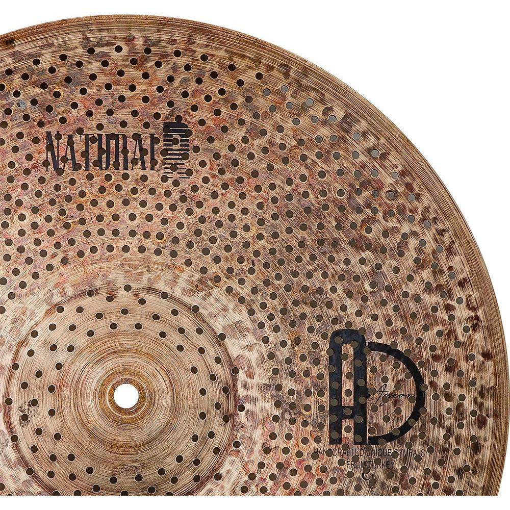 Close-up of Agean R-Series Natural - Silent cymbal - 18" Crash with perforated design for quiet practice.