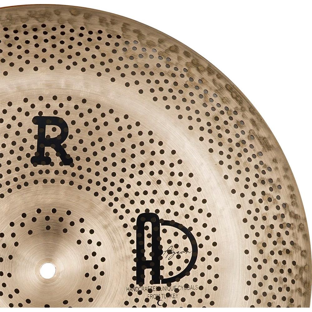 Agean R-Series - Silent cymbal - 16" China made of perforated metal with black logos and natural bronze finish.