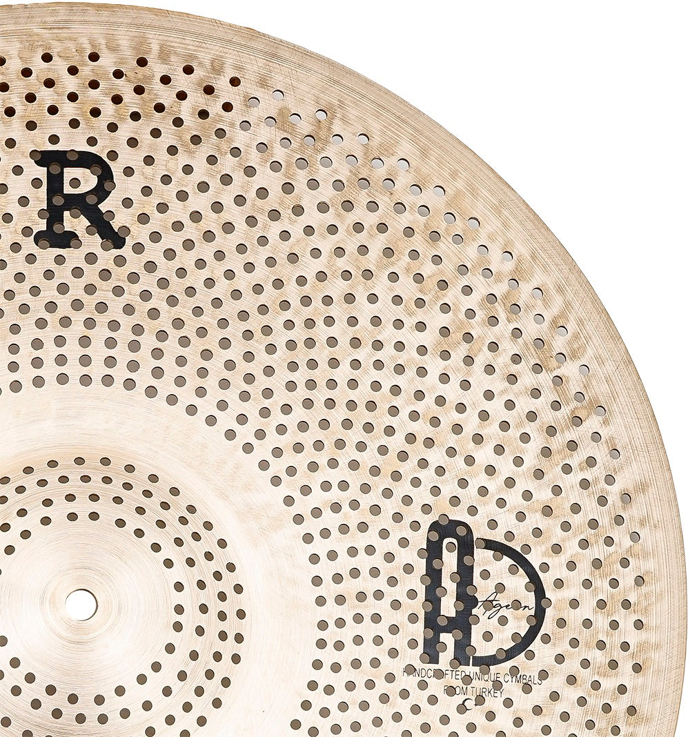 Close-up of Agean R-Series - Silent cymbal - 20" Ride with perforated design for electronic drums by Agean.