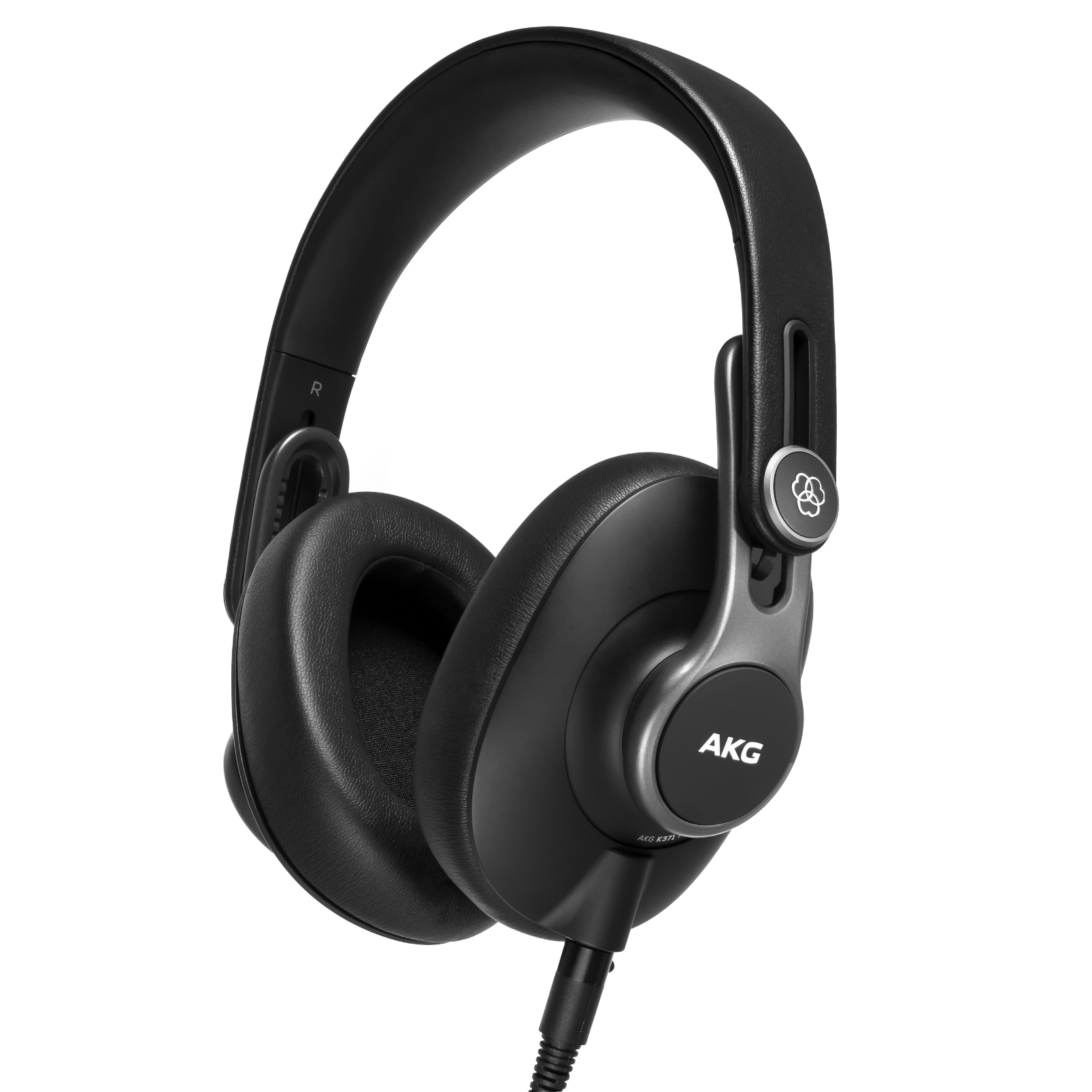 AKG K371 Over-ear, closed-back, foldable studio headphones in black with oval ear cups and AKG branding