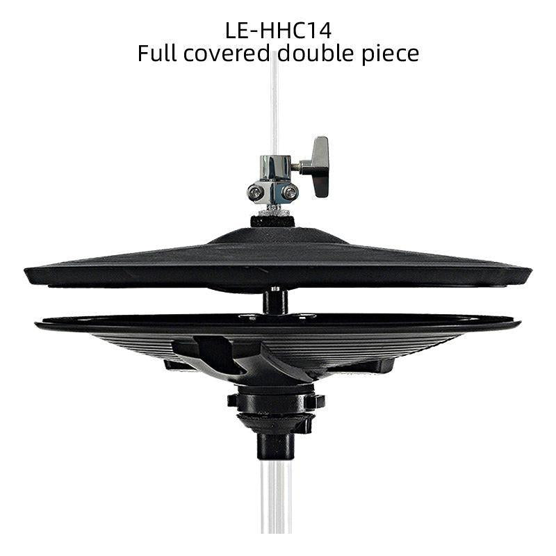 Lemon 14 inch 2-piece hihat set showing full covered double piece design in black with mounting hardware