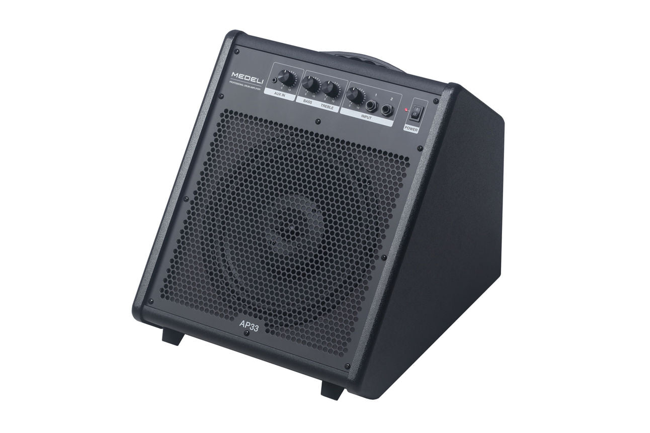 Medeli AP-33 Drum Monitor in black with dual volume control, optimized for drummers, delivering powerful clear sound