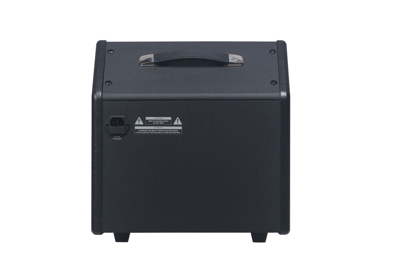 Medeli AP-33 Drum Monitor back view showing black casing, power input, and sturdy carry handle designed for drummers.
