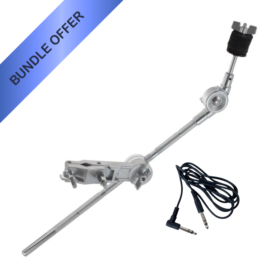 Cymbal Arm Expansion Pack by Vybe Drums with solid SpareDrum arm, clamp, and 2m TRS cable for mounting cymbals.
