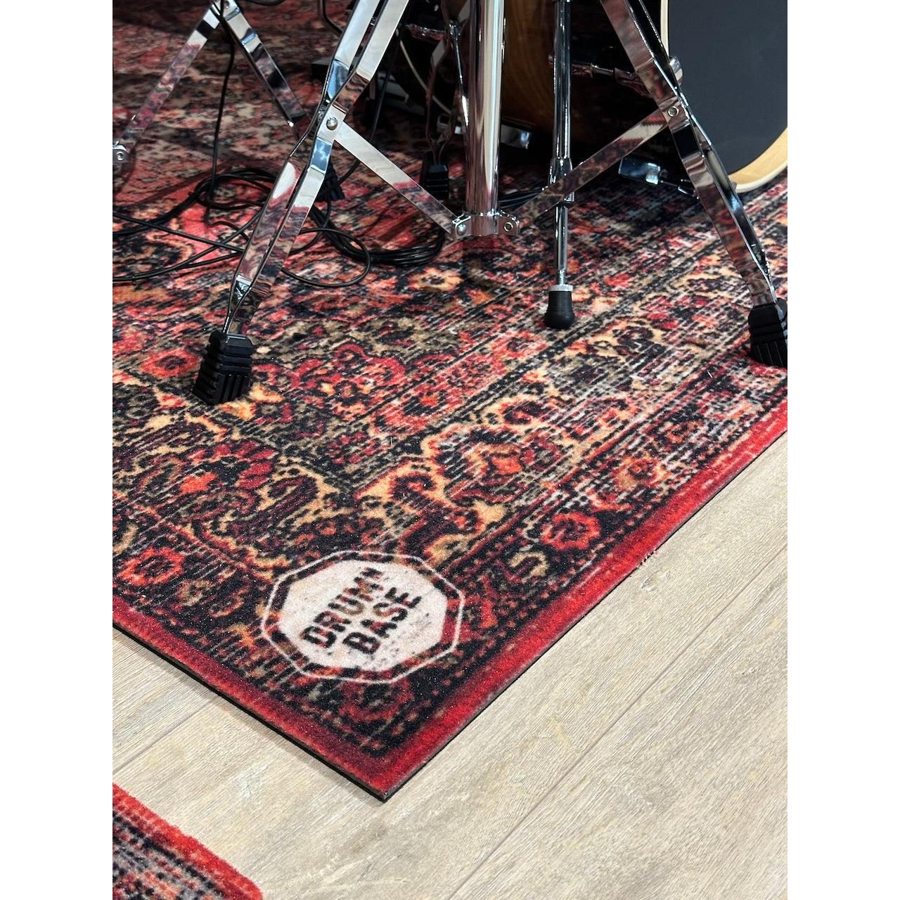 DRUMnBASE Sound STAGE 150×130cm Persian Worn Red Vibration Isolation carpet under drum hardware on wooden floor