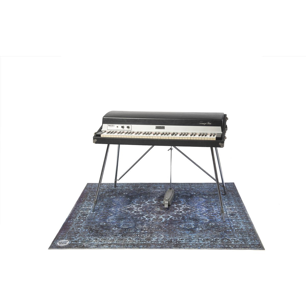 DRUMnBASE Vintage Persian Club Series Blue 165x142cm drum carpet with blue Persian rug design under keyboard stand