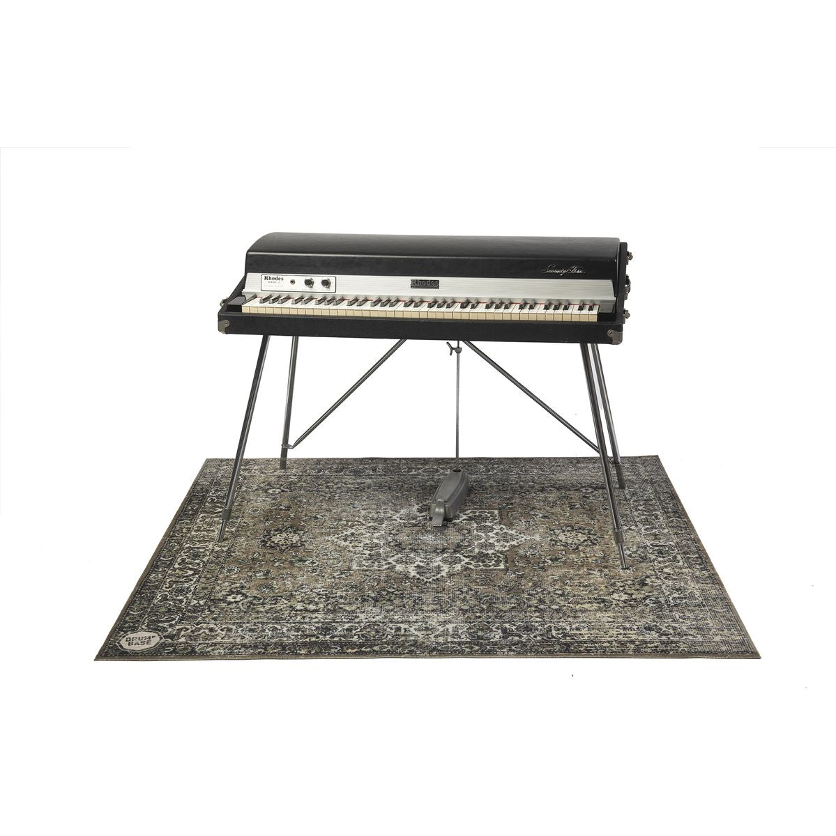 DRUMnBASE Vintage Persian Club Series Green 165x142cm carpet under keyboard stand with intricate Persian rug design