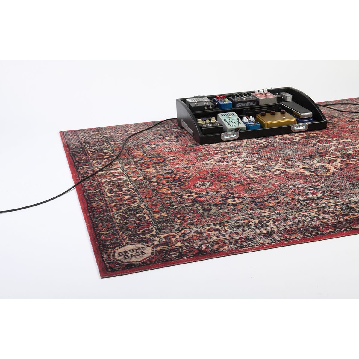 DRUMnBASE Vintage Persian Club Series Original Red 165x142cm carpet with pedalboard on white background