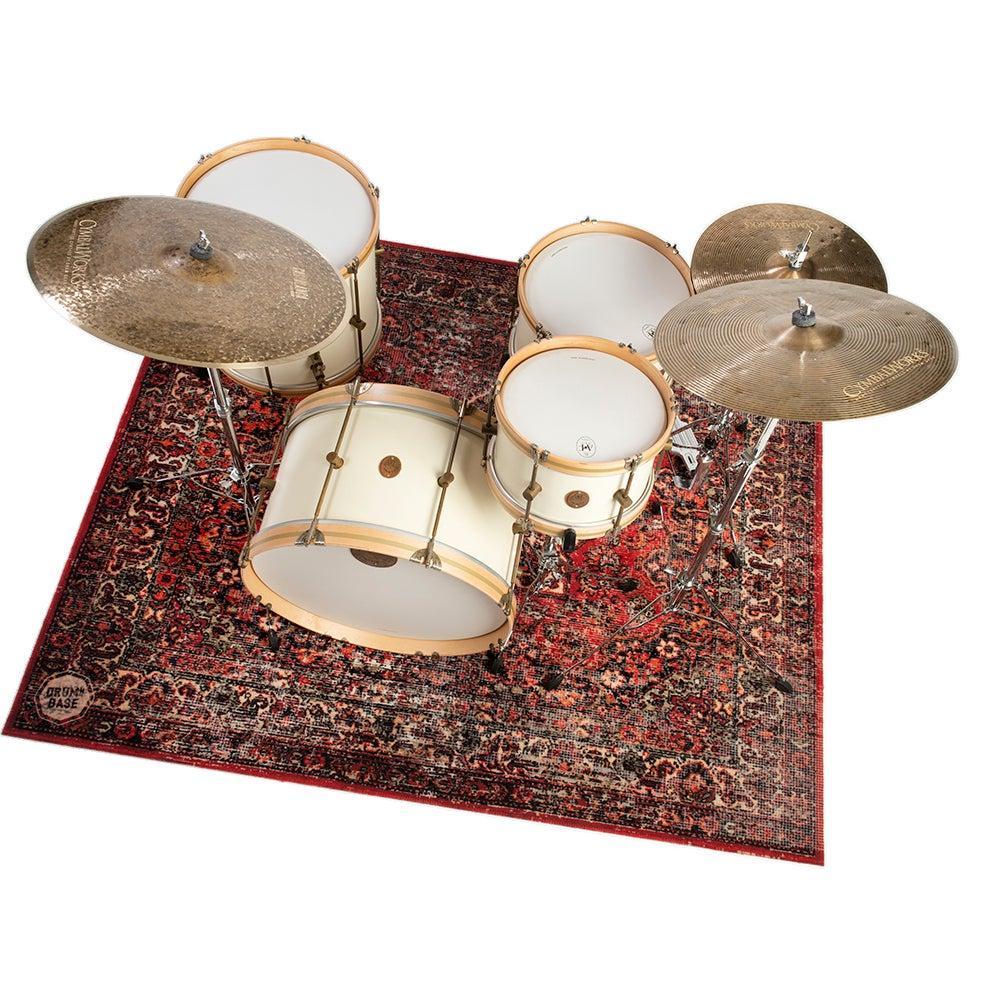 DRUMnBASE Vintage Persian Club Series Original Red 185x160cm thick carpet under drum kit with cymbals