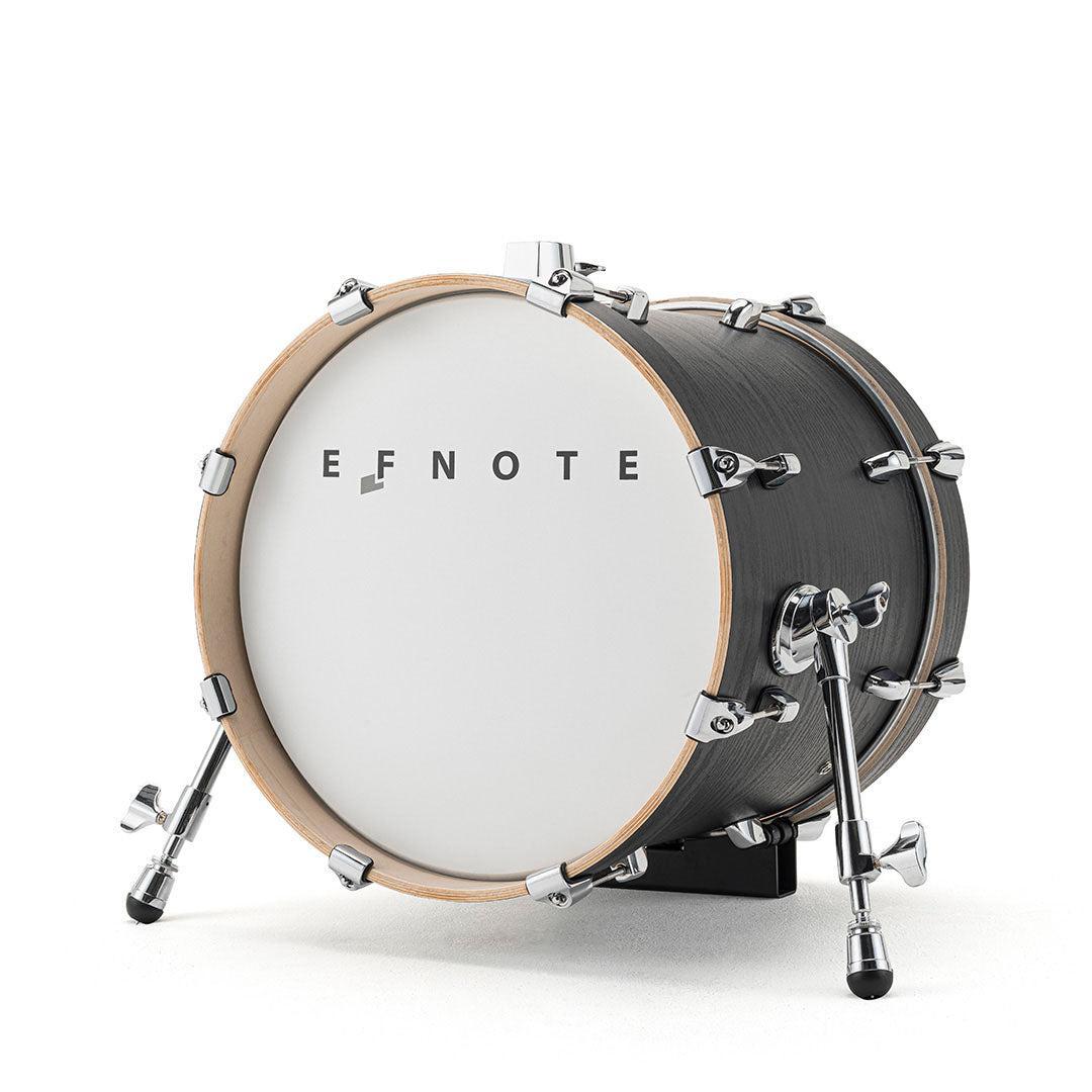 EFNOTE 16" kick drum black oak EFD-K1612-BO with birch shell, double-layered mesh head, and metal hardware stands on bass drum riser