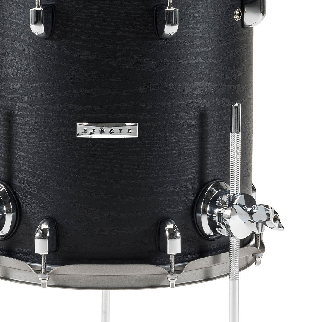 Close-up of the EFNOTE 5X e-drum set black birch wood tom drum with chrome hardware by EFNOTE