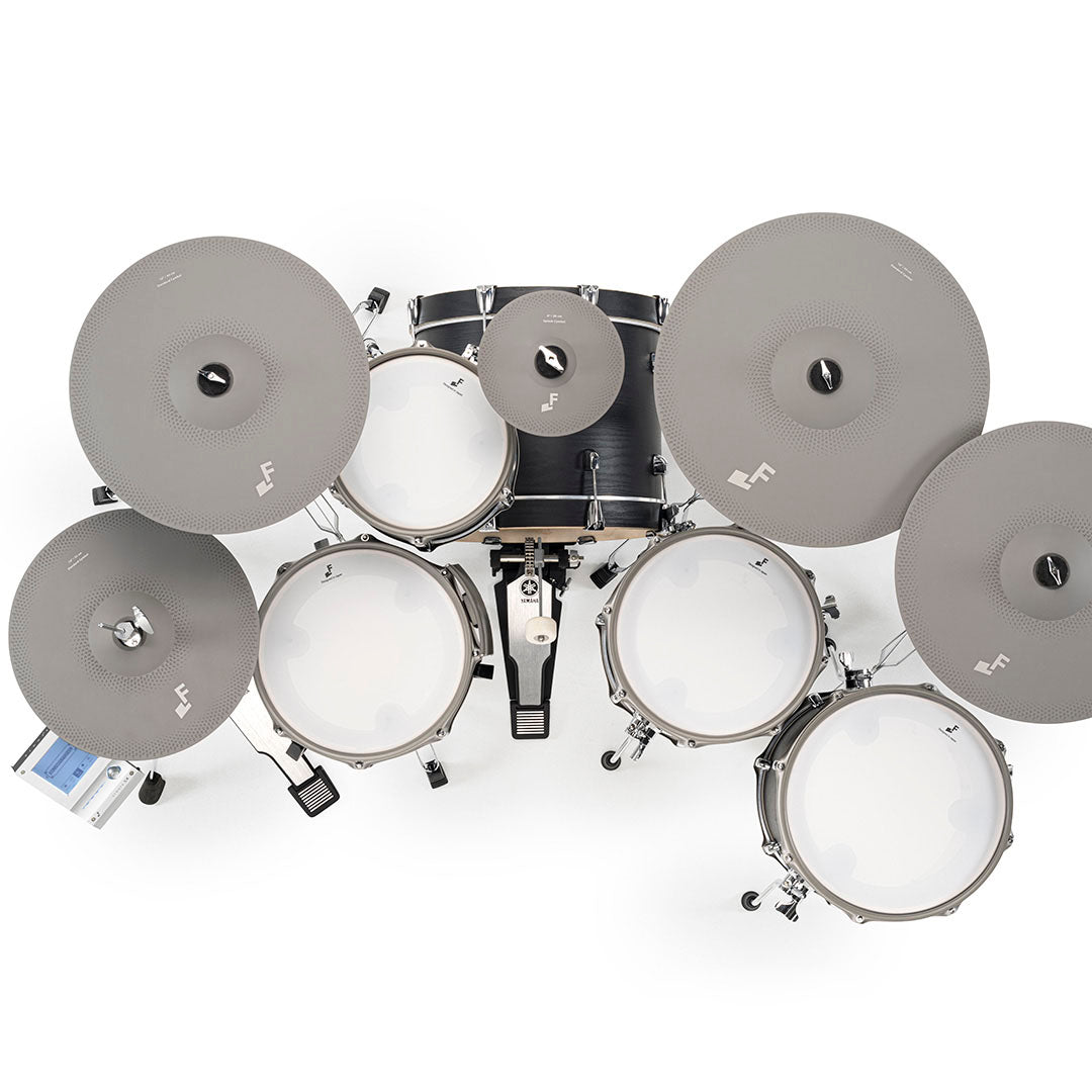 Top view of EFNOTE 5X e-drum set featuring electronic cymbals and birch wood shells by EFNOTE