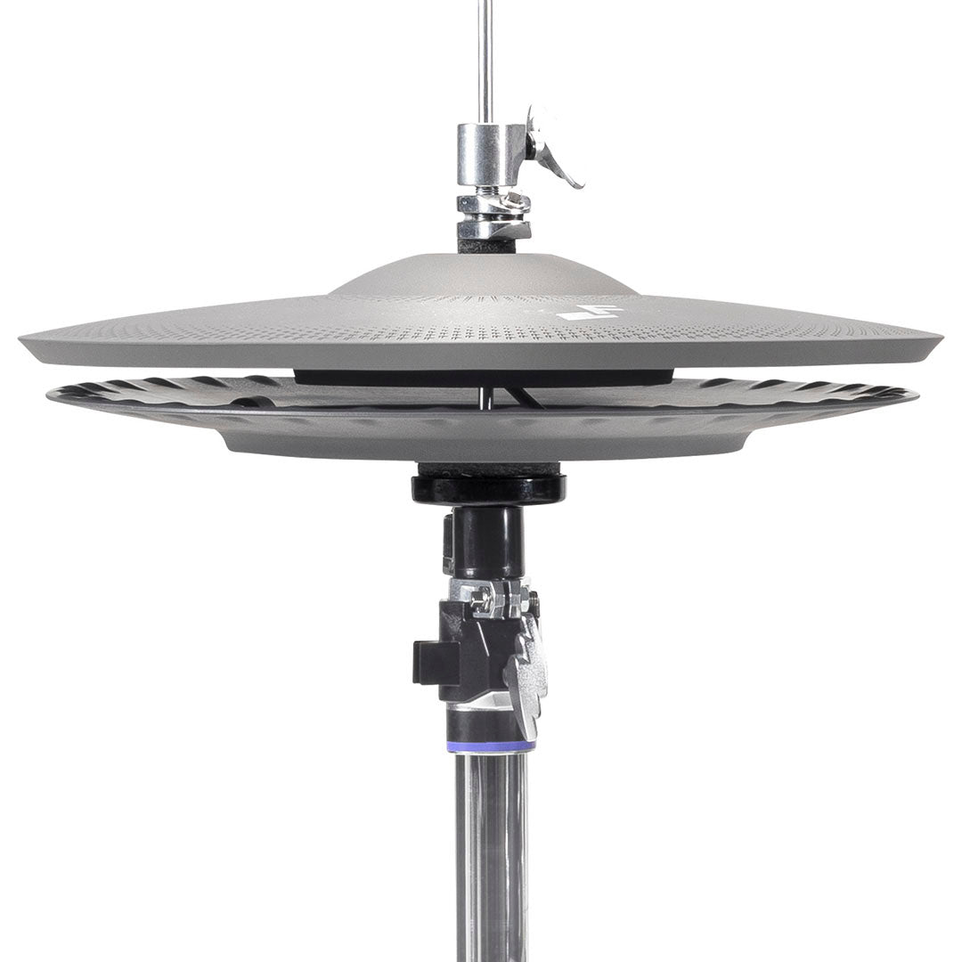 Side view of EFNote 12" hihat set EFD-H12" in warm gray color by EFNOTE with adjustable mounting hardware