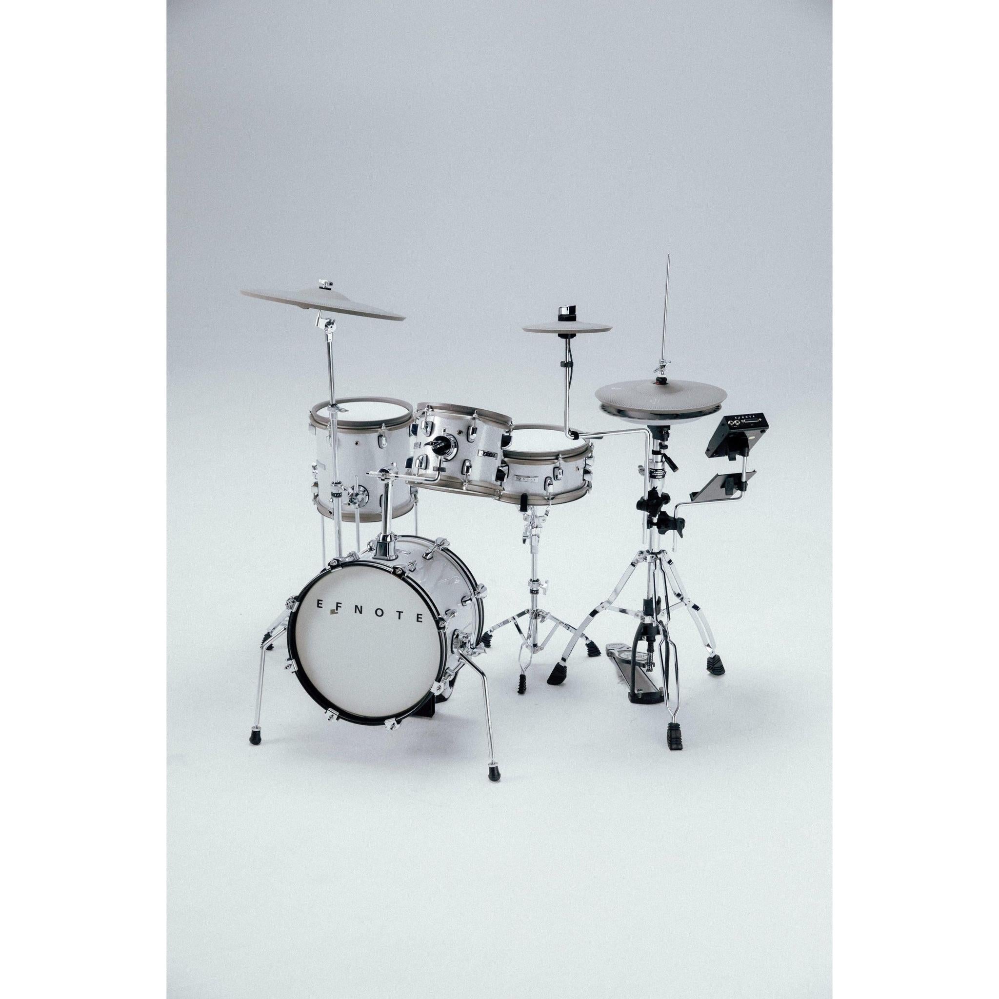 EFNOTE mini electronic drumset in white with cymbals and digital module by EFNOTE on a plain background