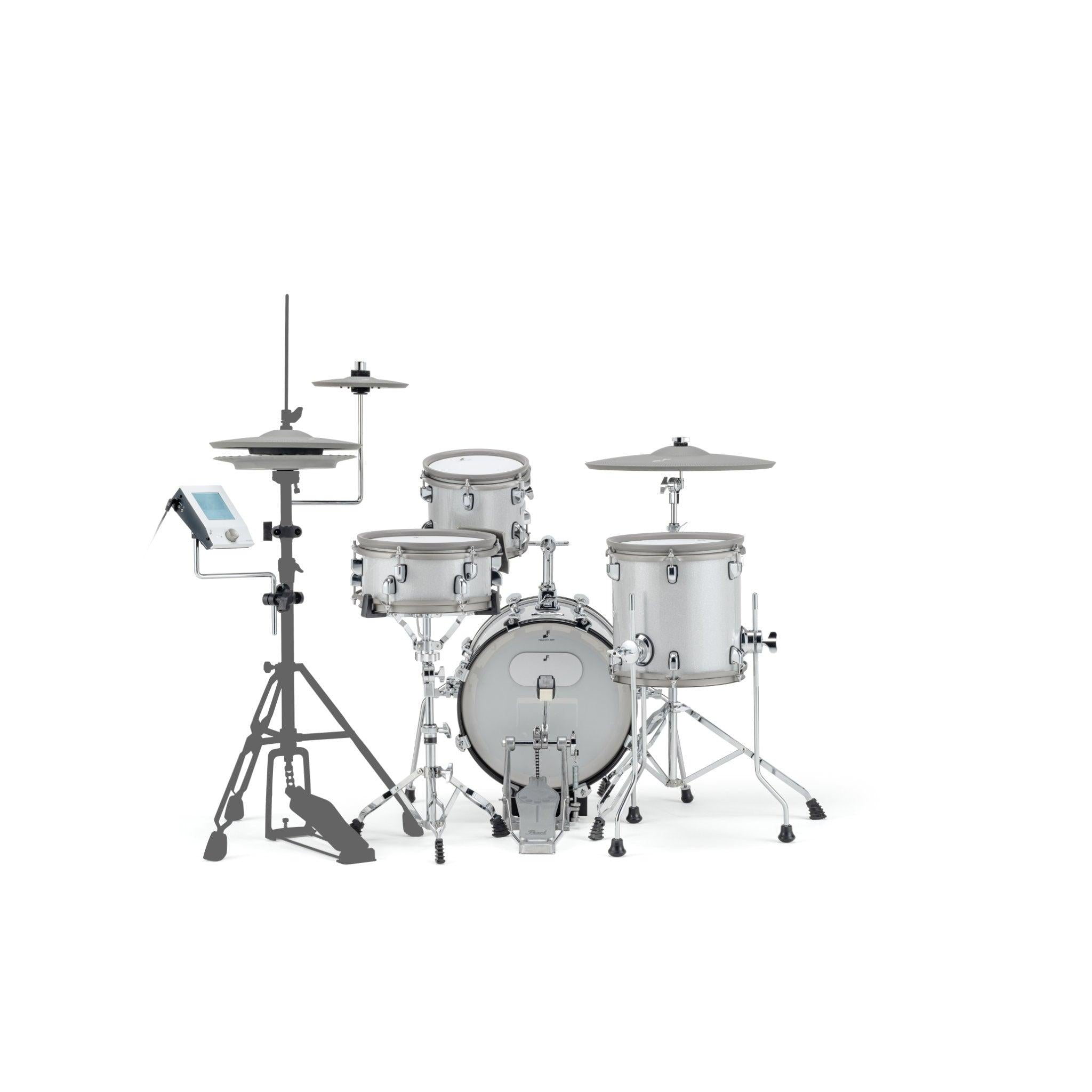 EFNOTE mini electronic drumset in white with compact drums, cymbals, and digital module on black stands by EFNOTE