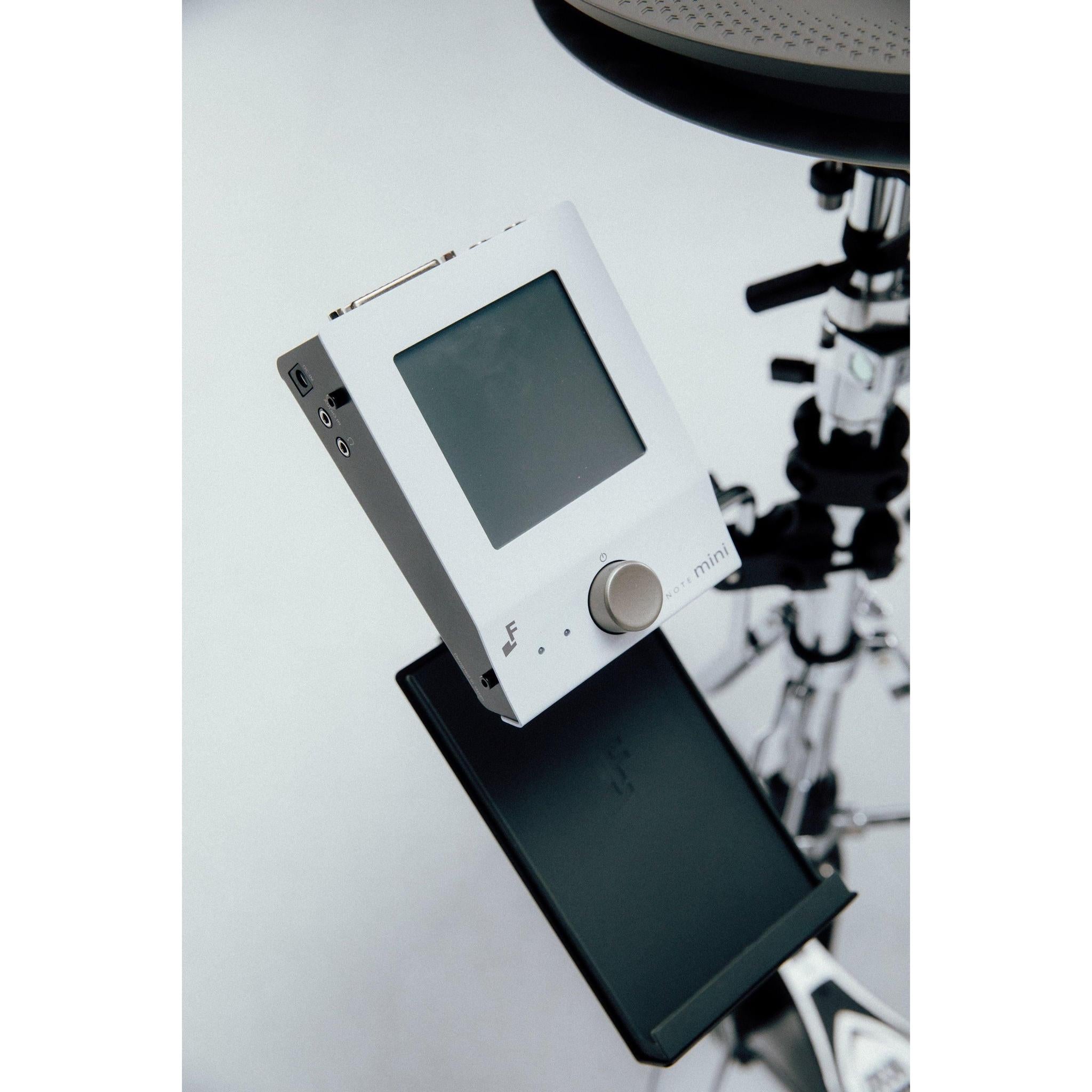 EFNOTE mini electronic drumset module with control knob and screen attached to drum hardware by EFNOTE vendor