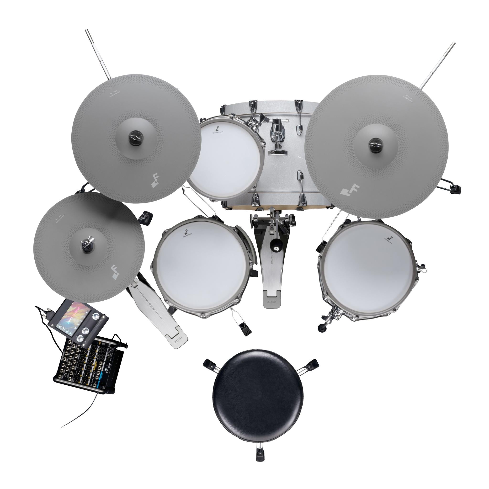 EFNOTE PRO 500 Standard Set white stage drums with cymbals, drum stool, and mixer by EFNOTE brand