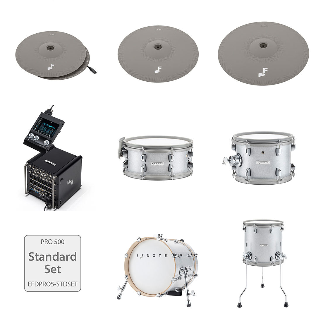 EFNOTE PRO 500 Standard Set electronic drums and cymbals with control module in silver finish by EFNOTE