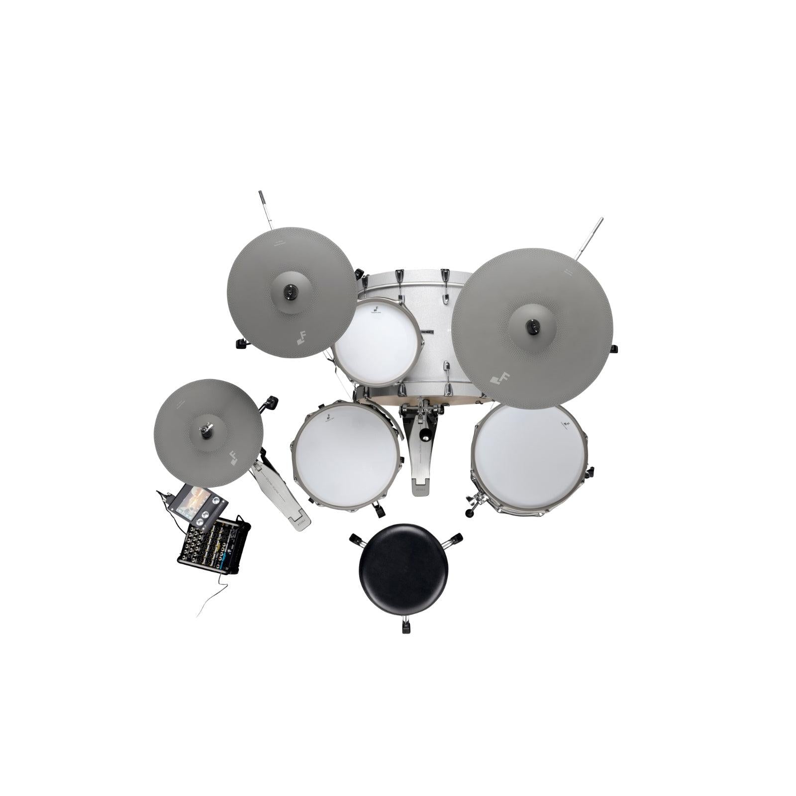 Top view of EFNote PRO 700 Standard Set electronic drum kit by EFNOTE with professional pads and drum stool.