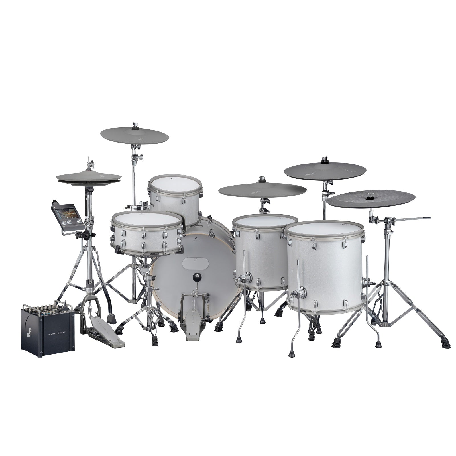 EFNOTE EFNote Pro 703 Power Set electronic drum kit with studio-quality sound and true acoustic feel in white sparkle finish