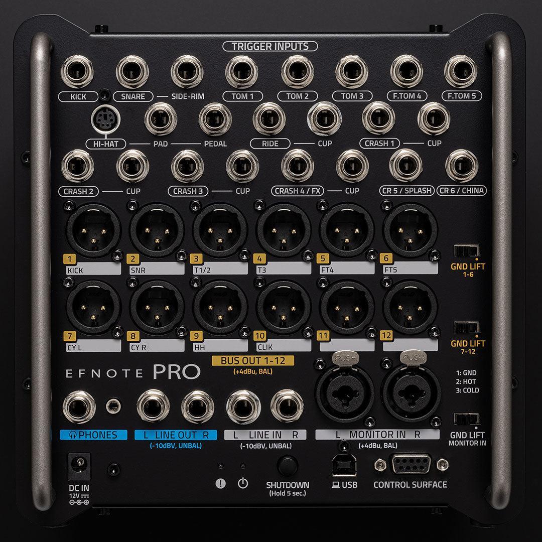 EFNOTE PRO 703X electronic drum module with multiple trigger inputs, balanced XLR outputs, USB, and control surface ports by EFNOTE