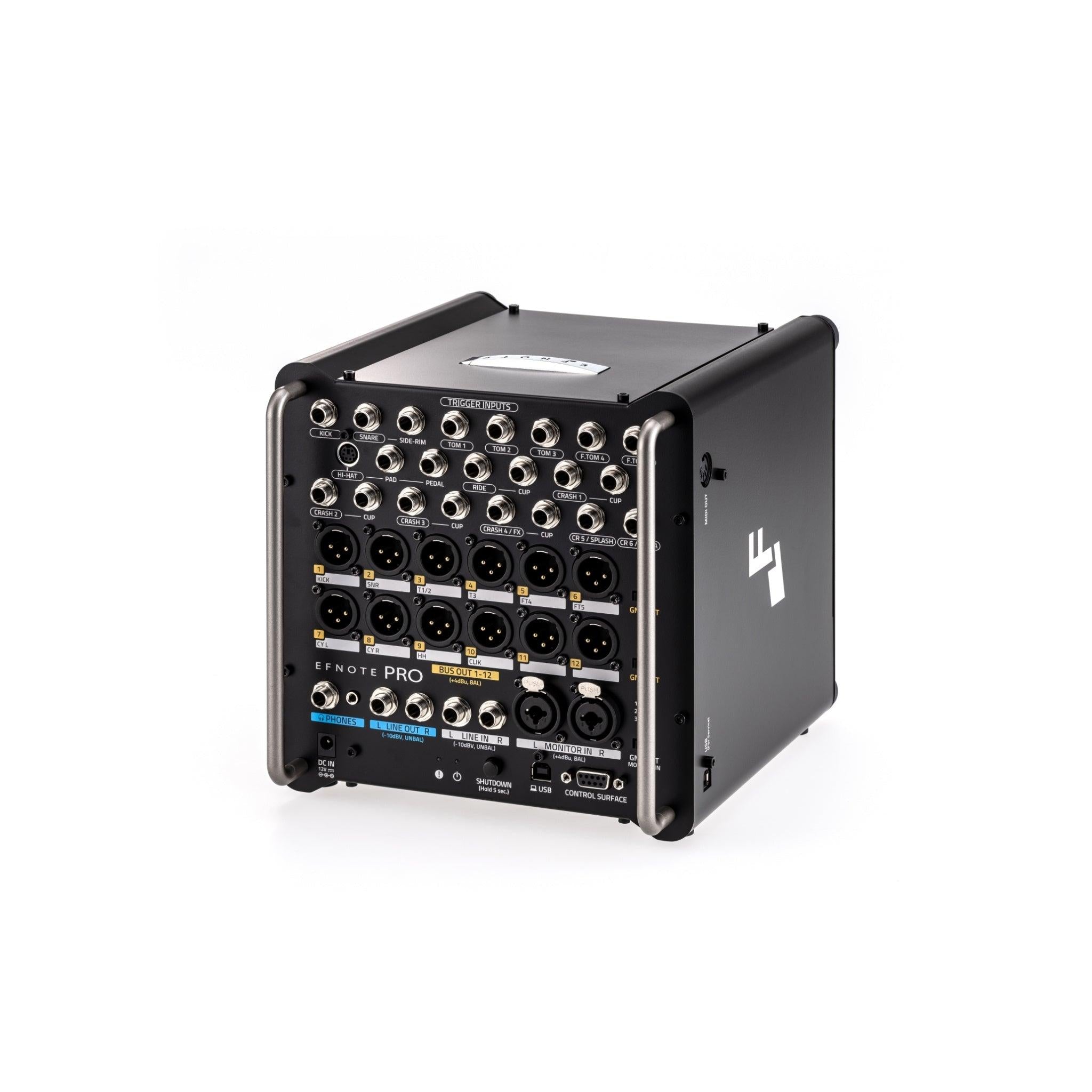 EFNote PRO 700 Standard Set electronic drum module with multiple input/output ports in a compact black casing by EFNOTE
