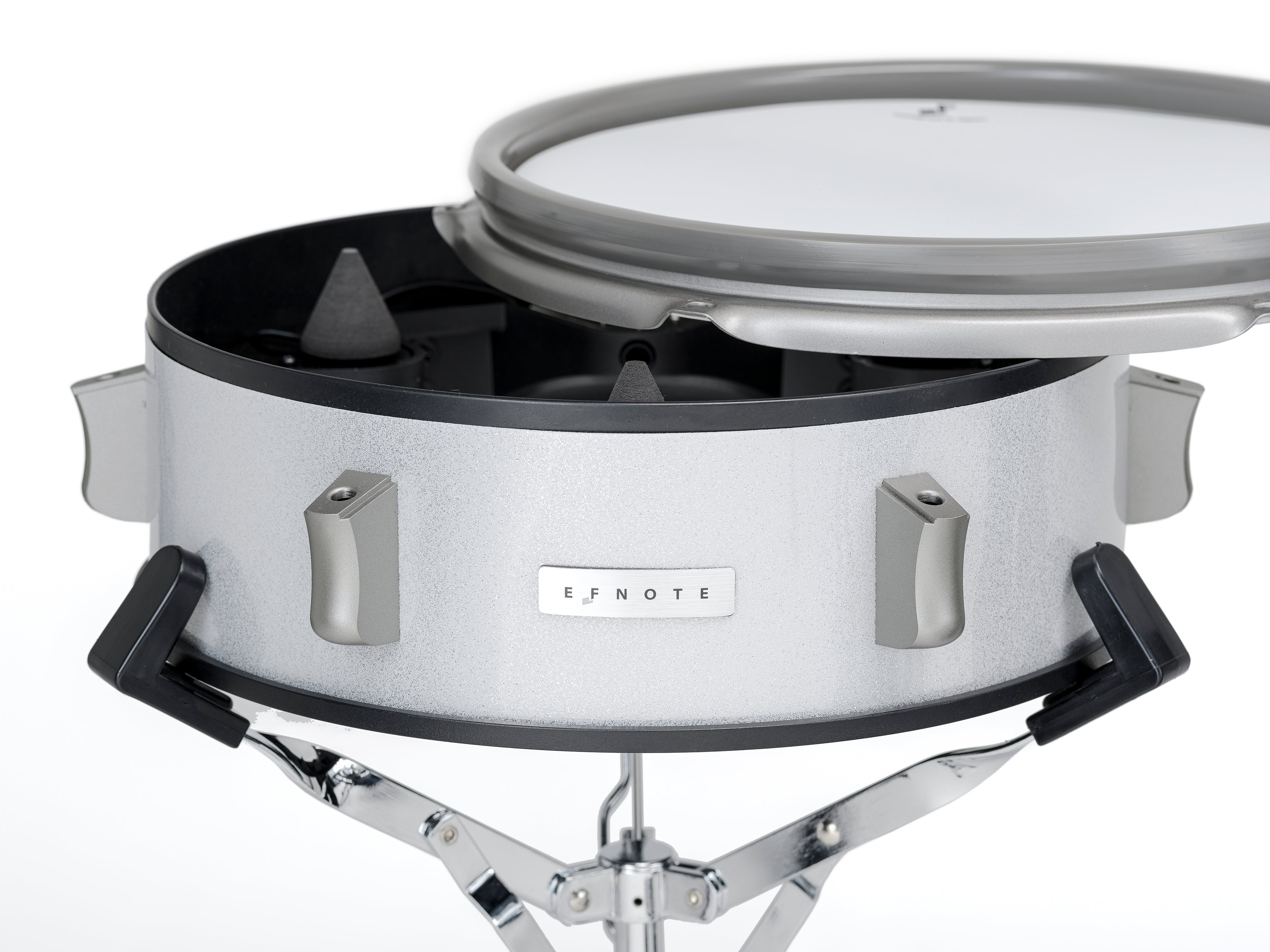 Electronic drum triggers in a snare drum close-up