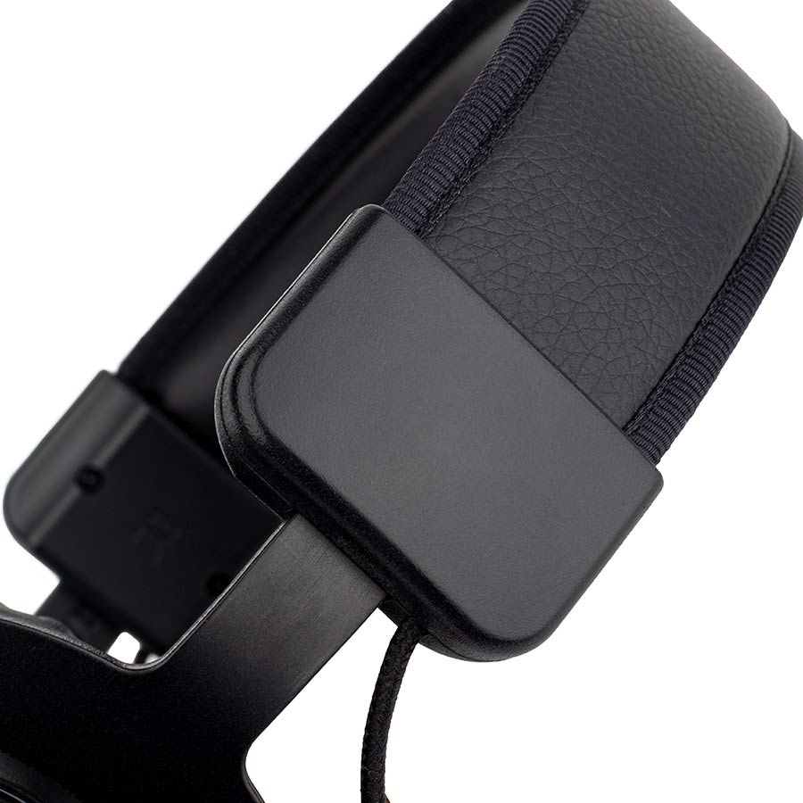 Close-up of black padded headband and adjustable hinge of Gatt HP-100 Closed Back Professional Monitoring Headphones