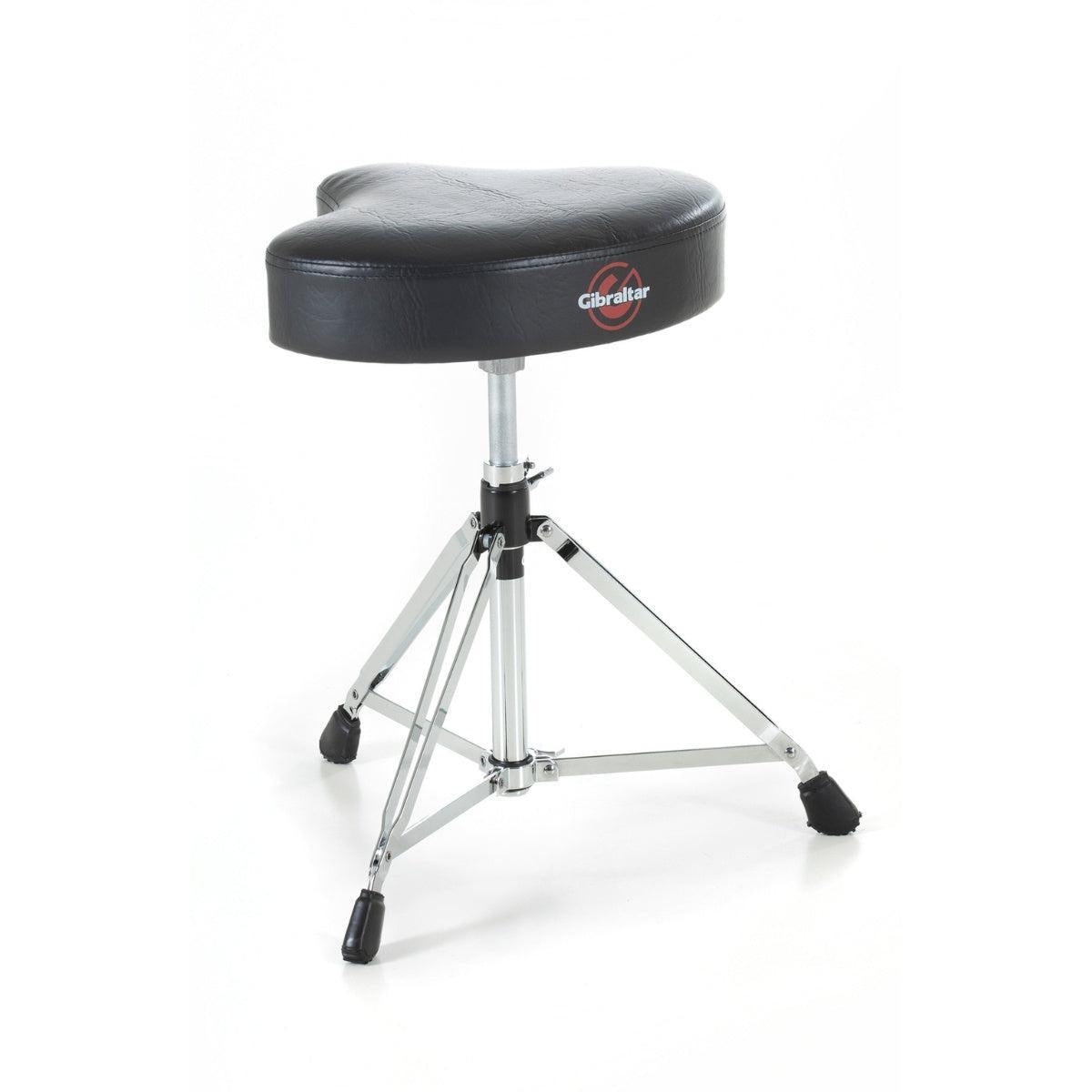 Gibraltar 6608 15,5" Vinyl Motorcycle Drum Throne with black vinyl seat and double-braced chrome base by Gibraltar