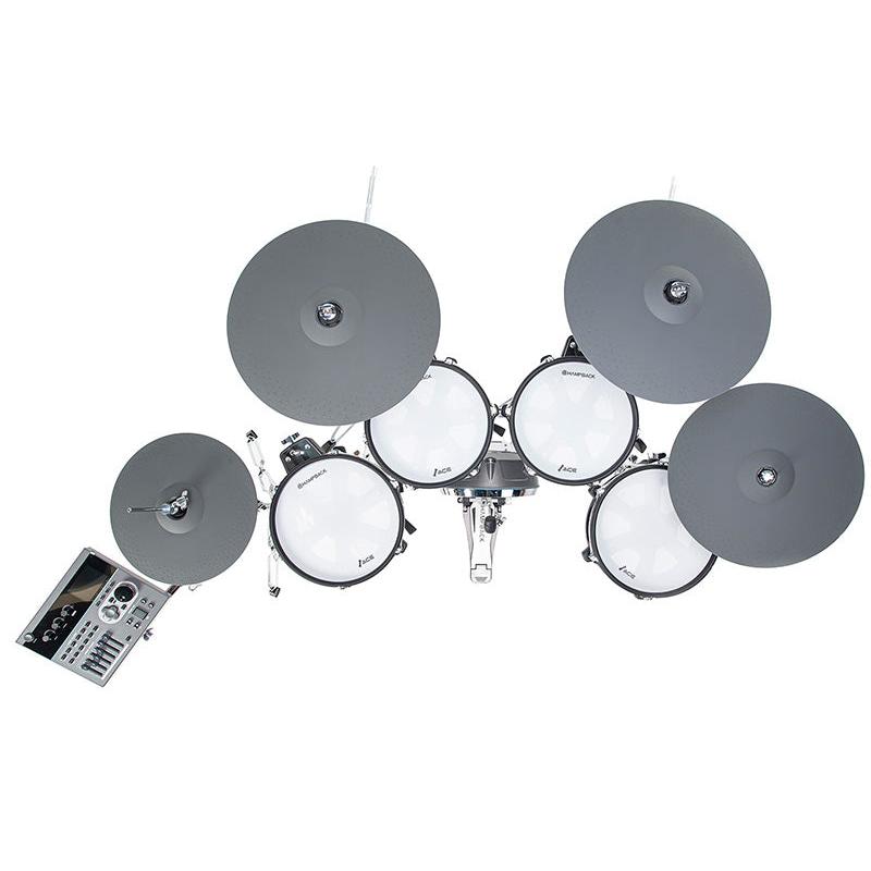 Hampback ACE-970 e-drum set with electronic drum pads and cymbals, featuring a control module on a white background