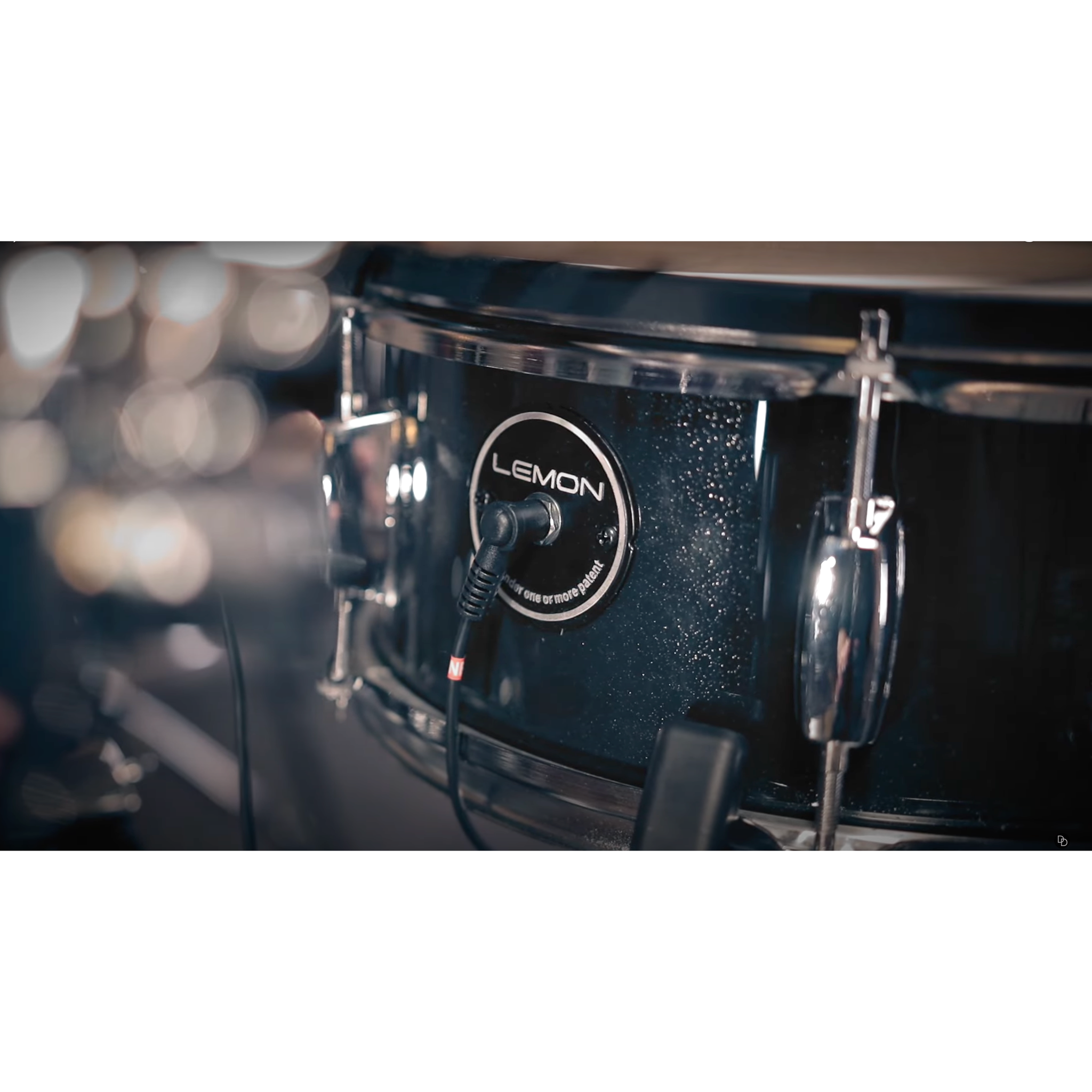 Close-up of black sparkling snare drum from Jack Lemon drum kit with SpareDrum hardware by Lemon vendor