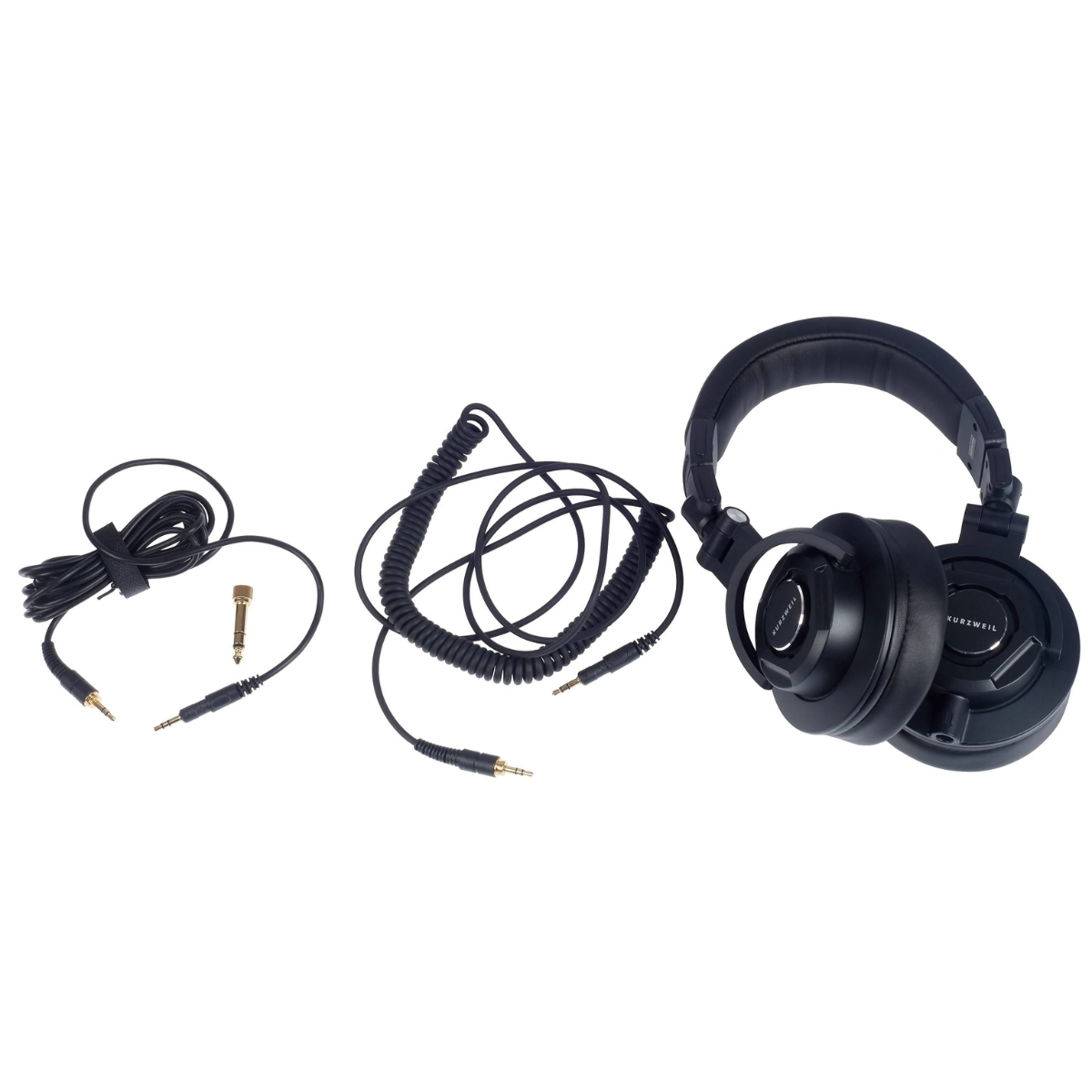 Kurzweil HDP1 Closed-back Supra-Aural Headphones with foldable design and two detachable audio cables including adapter plug