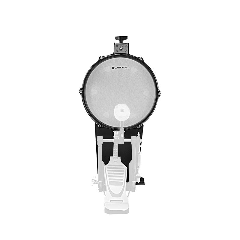 Lemon 10”mesh head bass drum w/clamp and pad holder featuring a white mesh head and black frame with clamp attachment