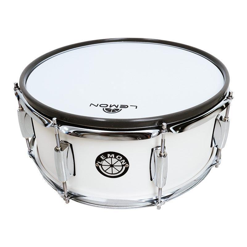 Lemon 14 inch wooden mesh head snare with durable white wooden shell and black rim by Lemon brand