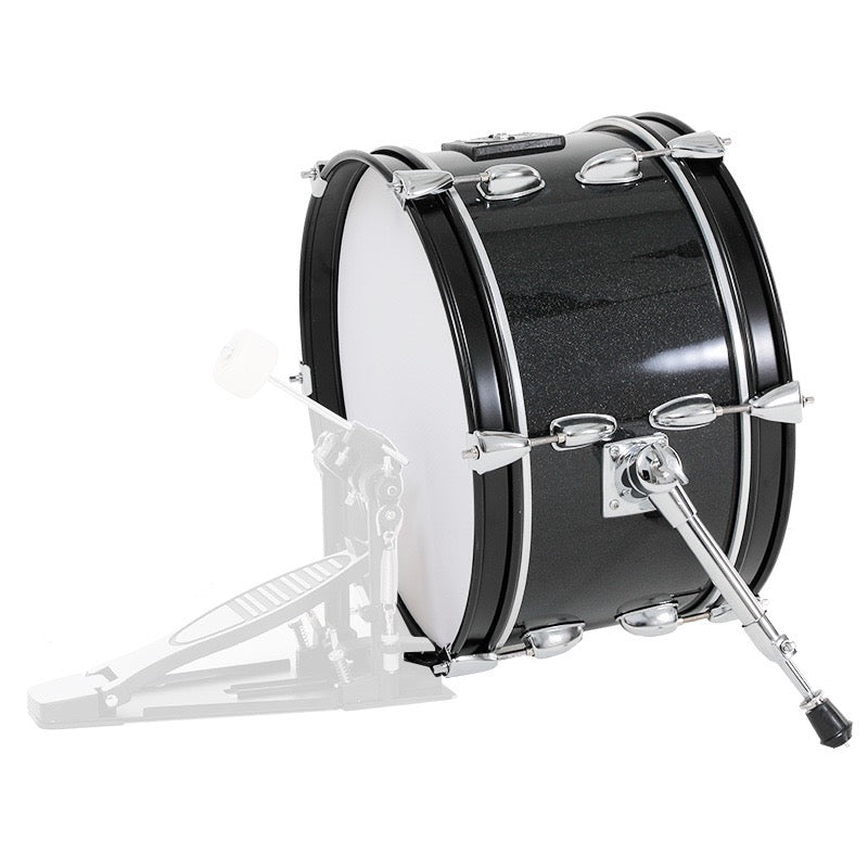 Lemon 16x8” wooden mesh head bass drum w/legs in black with chrome hardware and a kick pedal stand