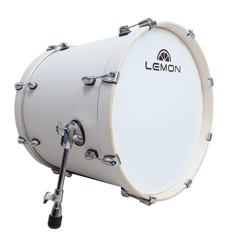 Lemon 20 inch wooden mesh head bass drum w/legs in white with chrome hardware by Lemon brand