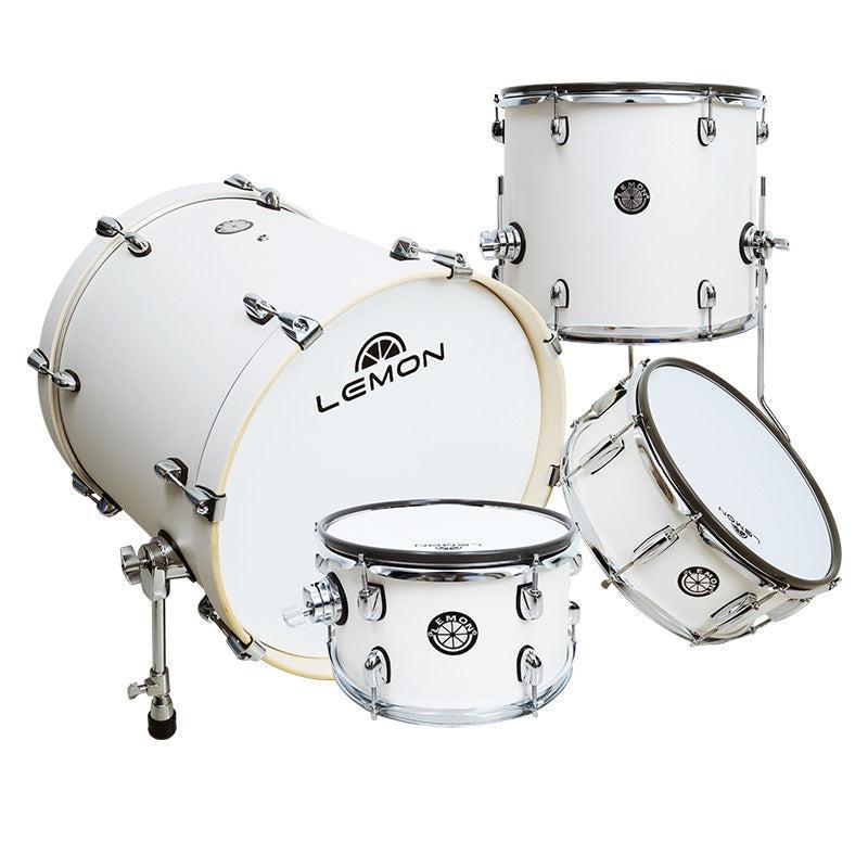 Lemon Cocktail shell set featuring full-size white wooden shells with dual-ply mesh heads for electronic drumming.