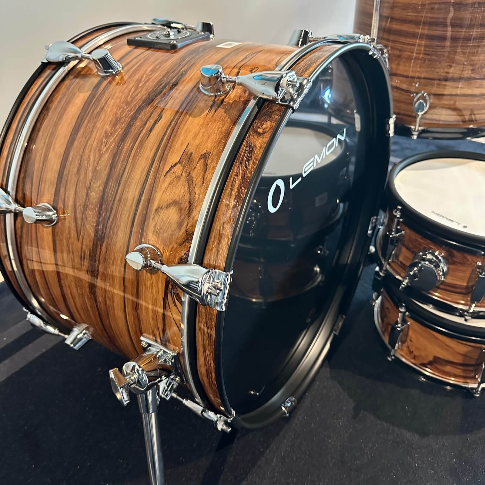 Lemon Dark Wood Grain rock e-drum shell set featuring real wood shells in warm dark brown finish by Lemon