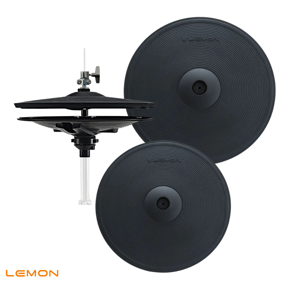 Lemon full-size bundle with 14 inch 2-piece hihat in black with realistic playing feel by Lemon vendor